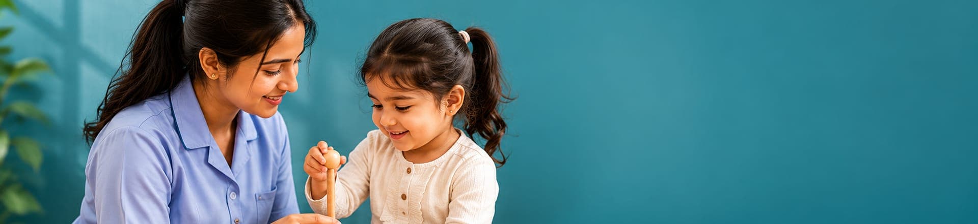 A caregiver bonding with a child