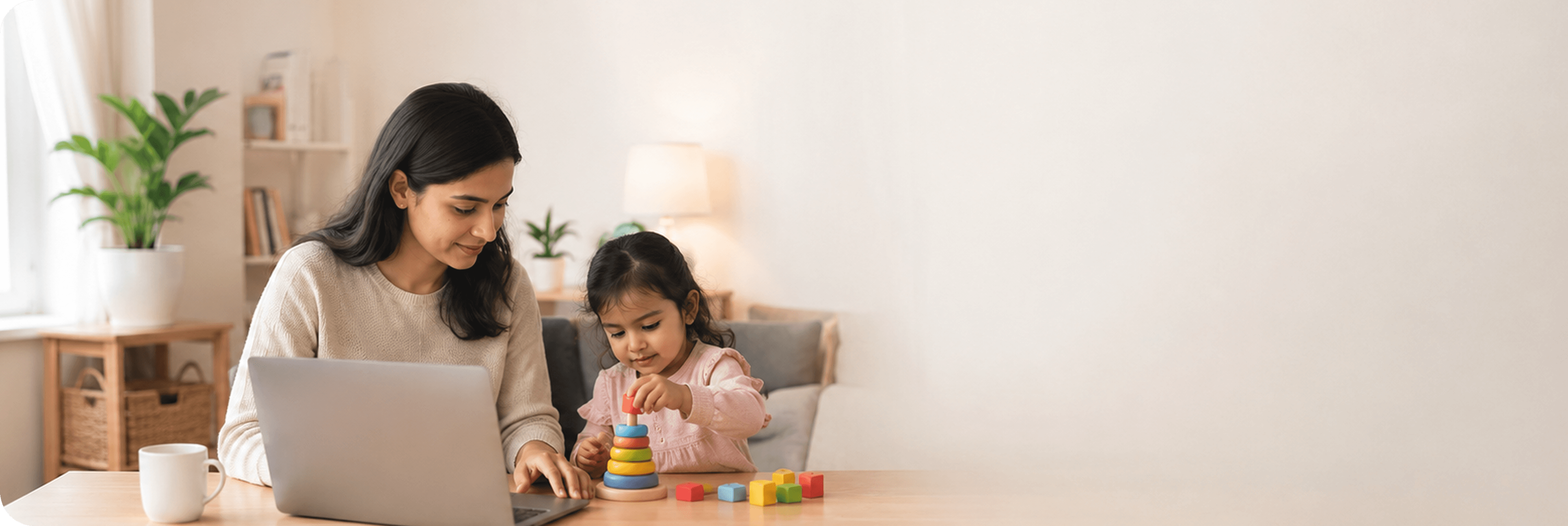A working parent with their child