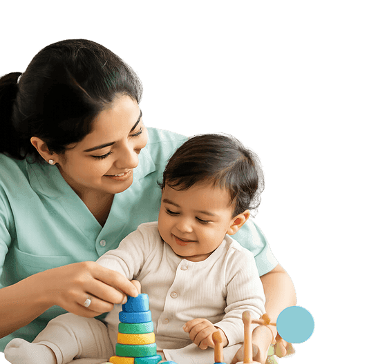 A nanny playing with a baby